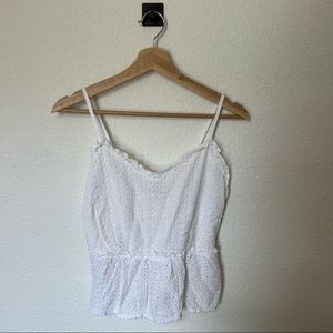 Cropped Eyelet peplum tank top